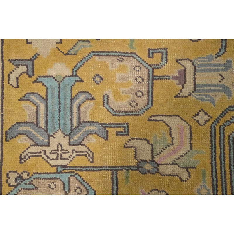 Hand Knotted Oriental 100% Wool Carpet Traditional Floral Yellow & Gold Tabriz Area Rug - 11' 2'' X 8' 0''
