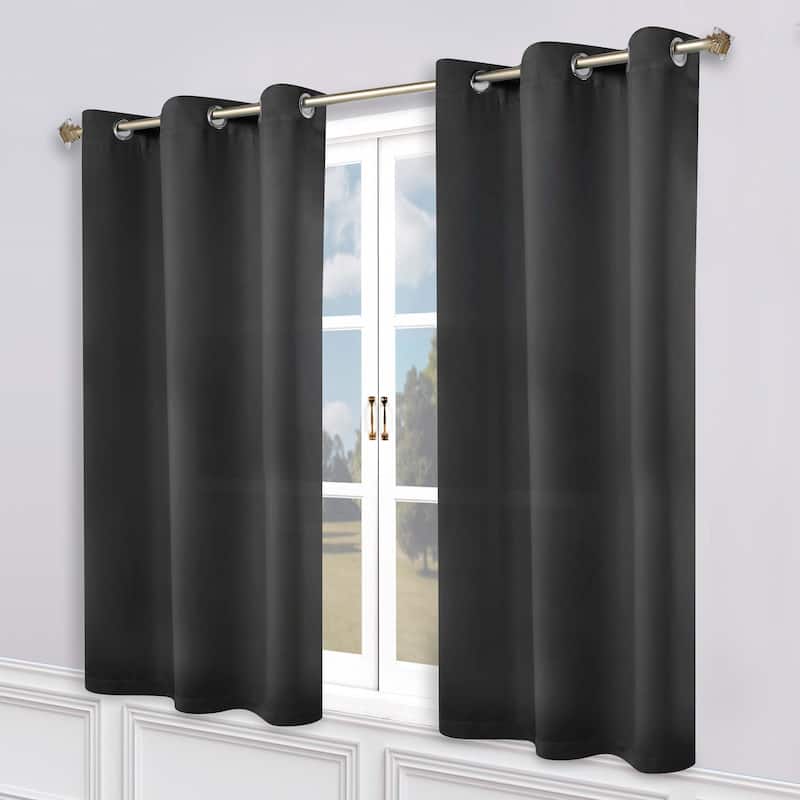 Superior Modern Solid Washable Room Darkening Blackout Curtains, Set of 2 Panels - 2PC- 52" x 63" - Black