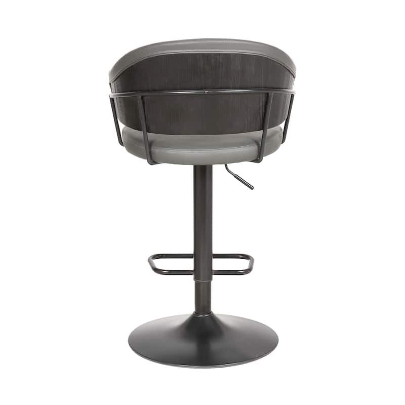 Brody 25" Adjustable Swivel Bar Stool, Black Wood with Gray Faux Leather and Metal Base
