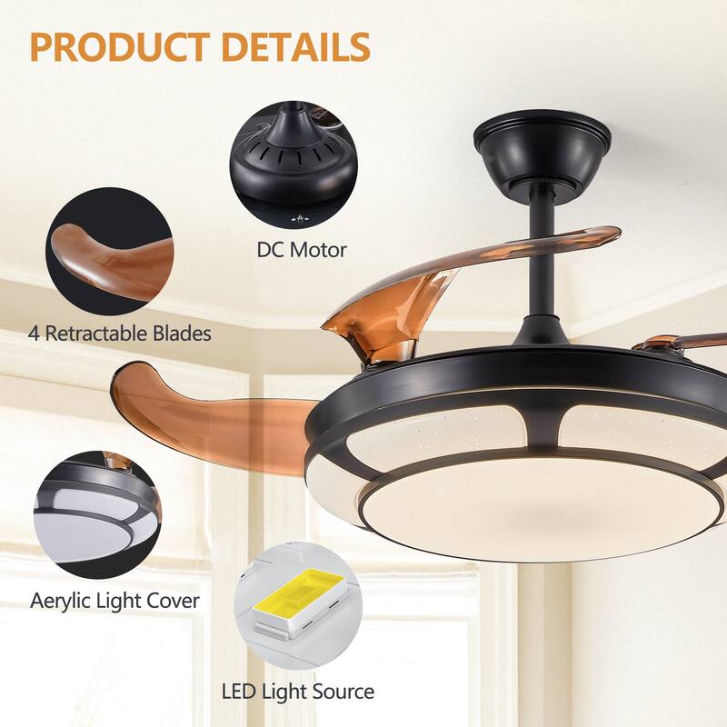 Modern Minimalist Invisible Ceiling Fan Light Retractable Fan for Living Room, Bedroom and Dining room