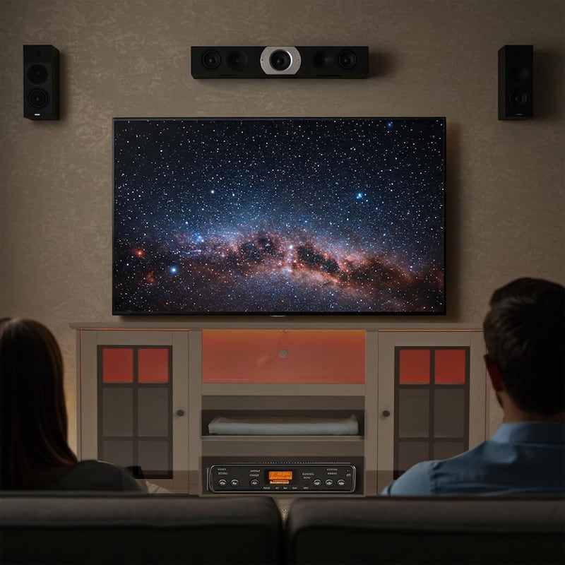 EROMMY TV Stand for 65 Inch TV, Entertainment Center with LED Lights, Storage & Power Outlets, Media Console for Living Room