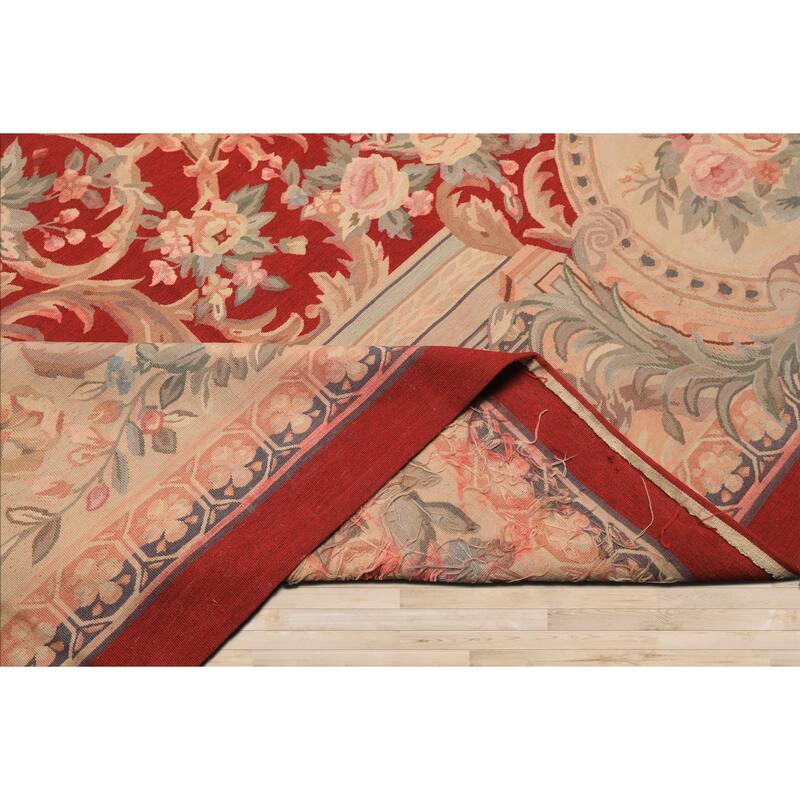 8'10''x12'4'' Hand Woven Flatweave Wool Red Medallion French Aubusson Rug - 8' 10'' x 12' 4''