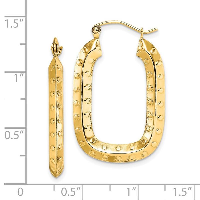 Curata 10k Yellow Gold Textured Rectangle Hoop Earrings - 32.2x20.96mm