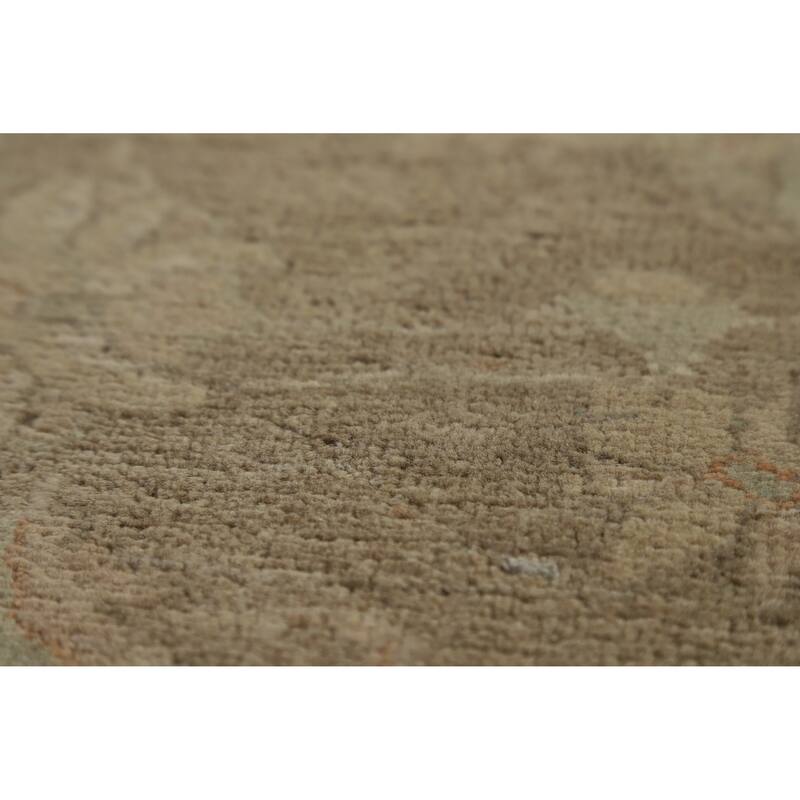 Hand Knotted Oriental 100% Wool Carpet Transitional All-Over Brown Oushak Area Rug - 9' 8'' X 6' 8''