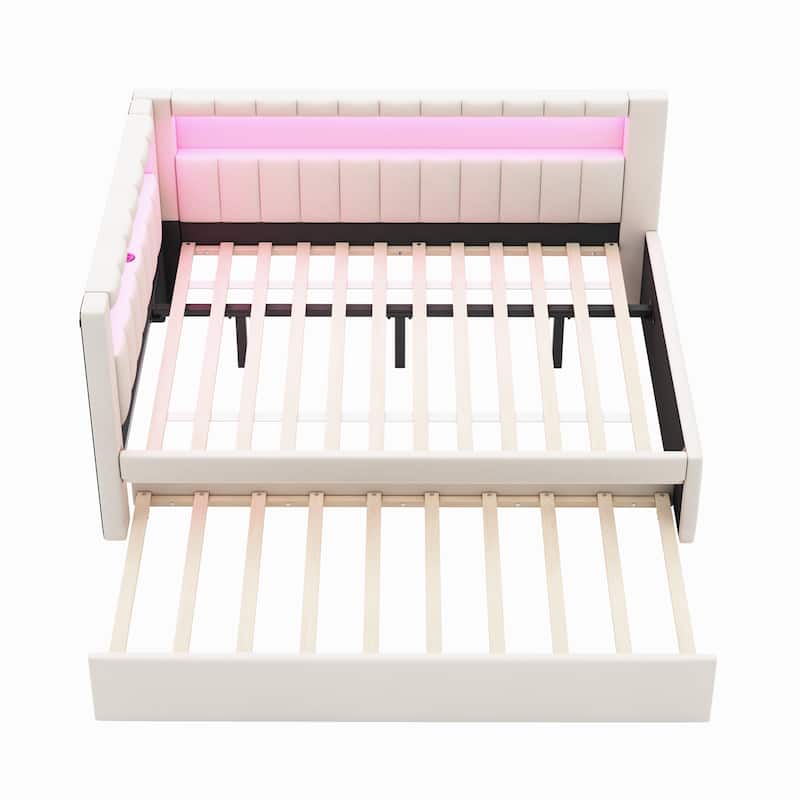 L-shape Daybed Built-in LED Belt and USB Ports, Corner Sofa Bed