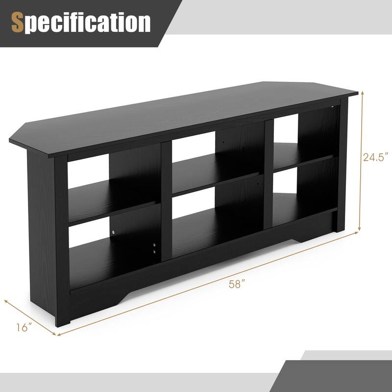 Engineered Wood 65 inches TV Stand with 6 Storage Cubes and Fireplace Cabinet Option - 58" x 16" x 24.5"