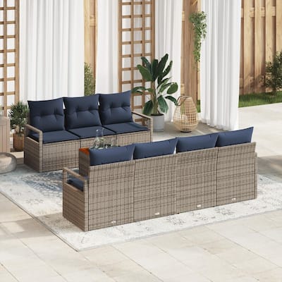 vidaXL 8 Garden Sofa Set with Cushions Black/Grey Poly Rattan - 90.6 x 24.4 x 27.2