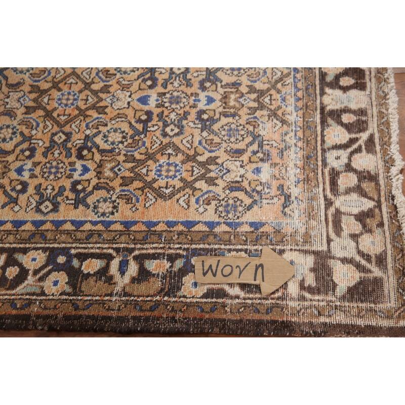 Hand Knotted Oriental 100% Wool Carpet Traditional All-Over Oranges & Rust Hamedan Runner Rug - 9' 8'' X 3' 7''