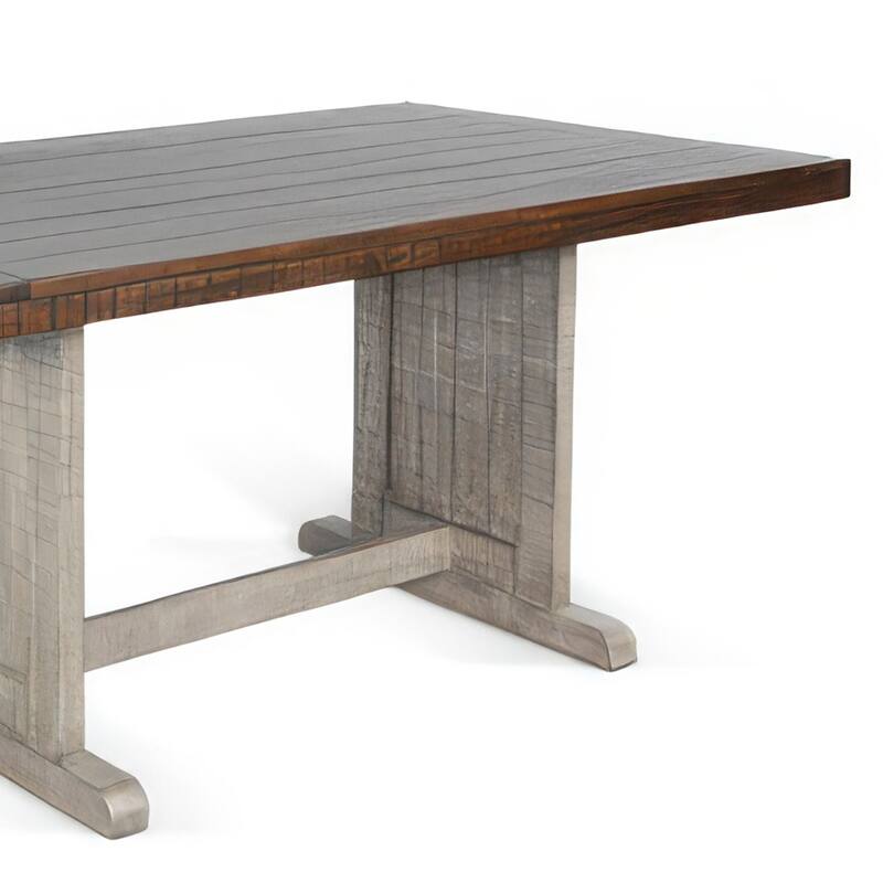 Camie Dining Table, 60 Inch Rectangular Plank Top, Dark Brown n Gray