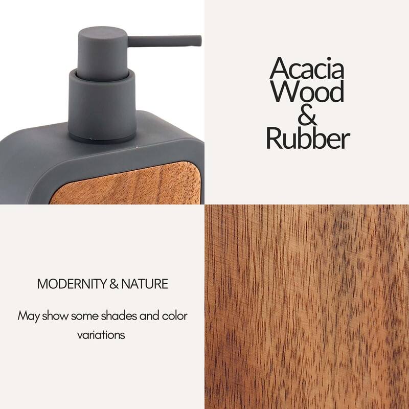 Contemporary Soap Dispenser Rubber and Wood - 4.3 L x 1.9 W x 6.6 H