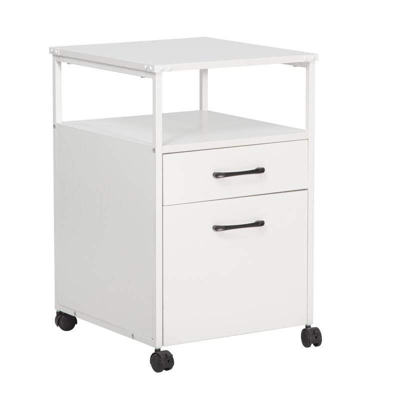 JJS Mobile Wood File Cabinet Open Shelf Filing Storage & Printer Stand for Letter-Size Hanging Files, Home Office Organizer