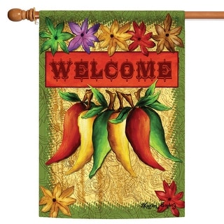 Green & Red Welcome Peppers Thanksgiving Outdoor House Flag 40