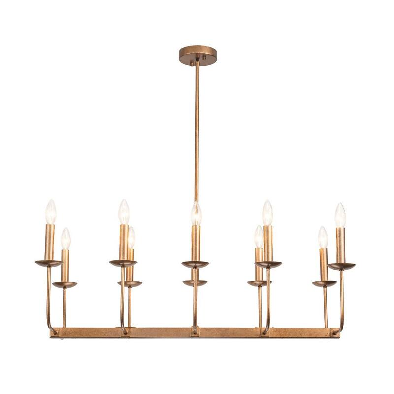 Farmhouse 10-Light Candle Iron Kitchen Island Linear Chandelier