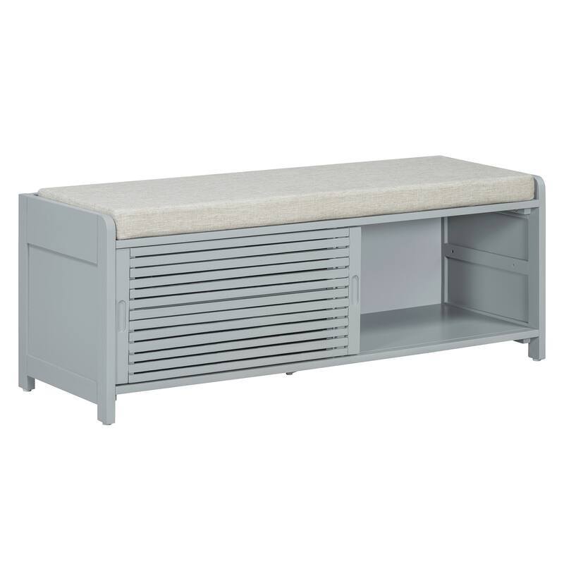 Long Entryway Bench with Shoe Storage, 43.3" Bedroom Upholstered Benches with Wooden Fram, Fabric Bench for Living Room