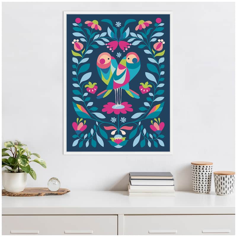 Kate and Laurel Sylvie Love Birds Framed Canvas by Rachel Lee