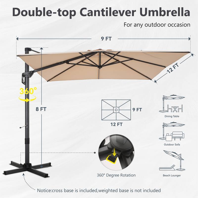 MAISON ARTS 12 FT Cantilever Umbrella 360 Degree Rotation & 6-Tilt Adjustable