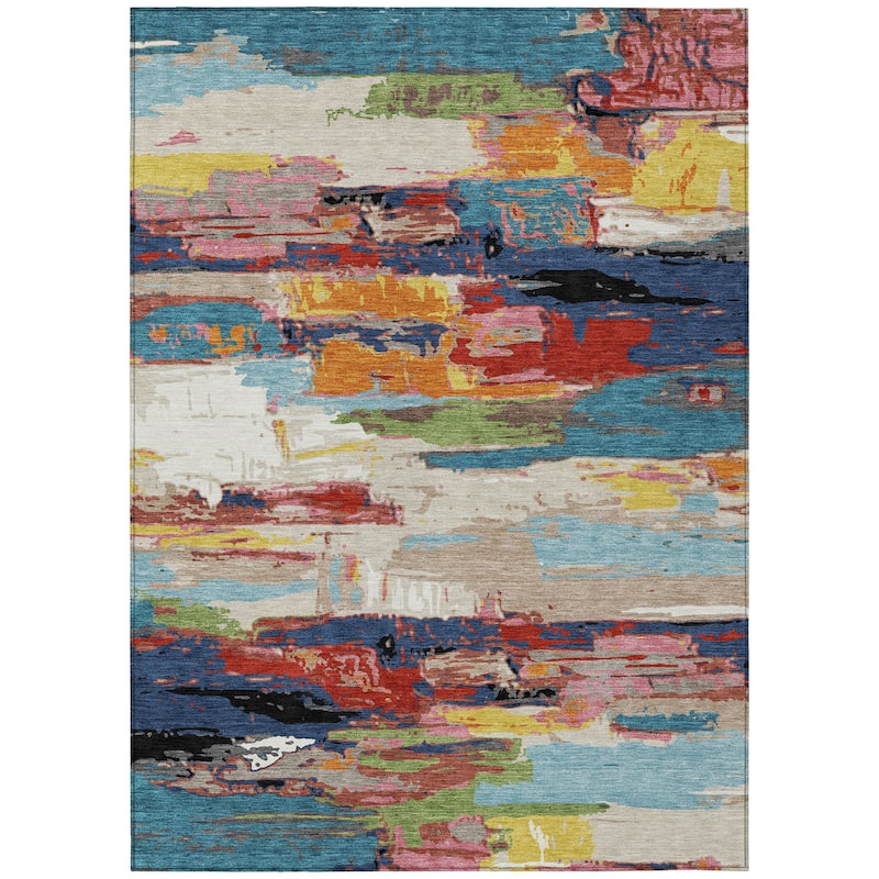 Machine Washable Indoor/ Outdoor Abstract Contemporary Chantille Rug
