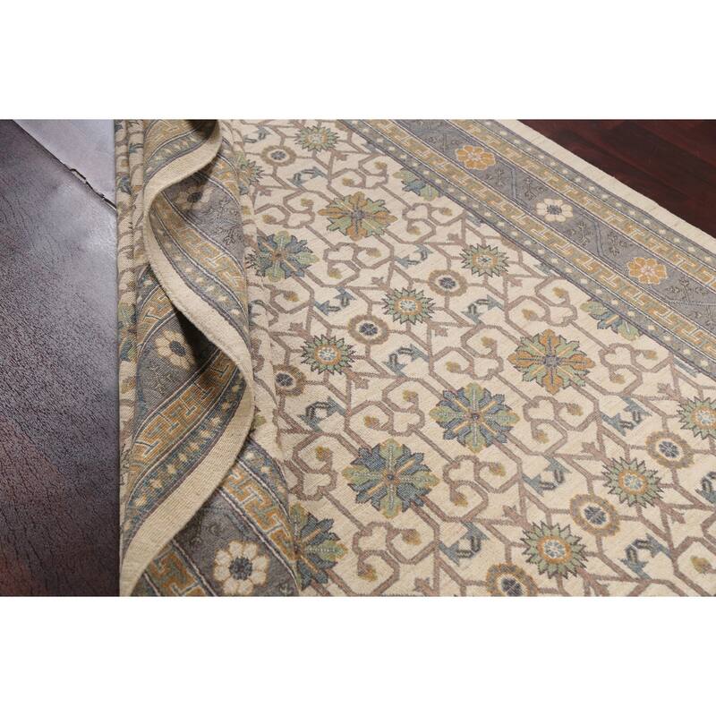 Vegetable Dye Geometric Khotan Oriental Area Rug Handmade Wool Carpet - 6'8" x 9'8"