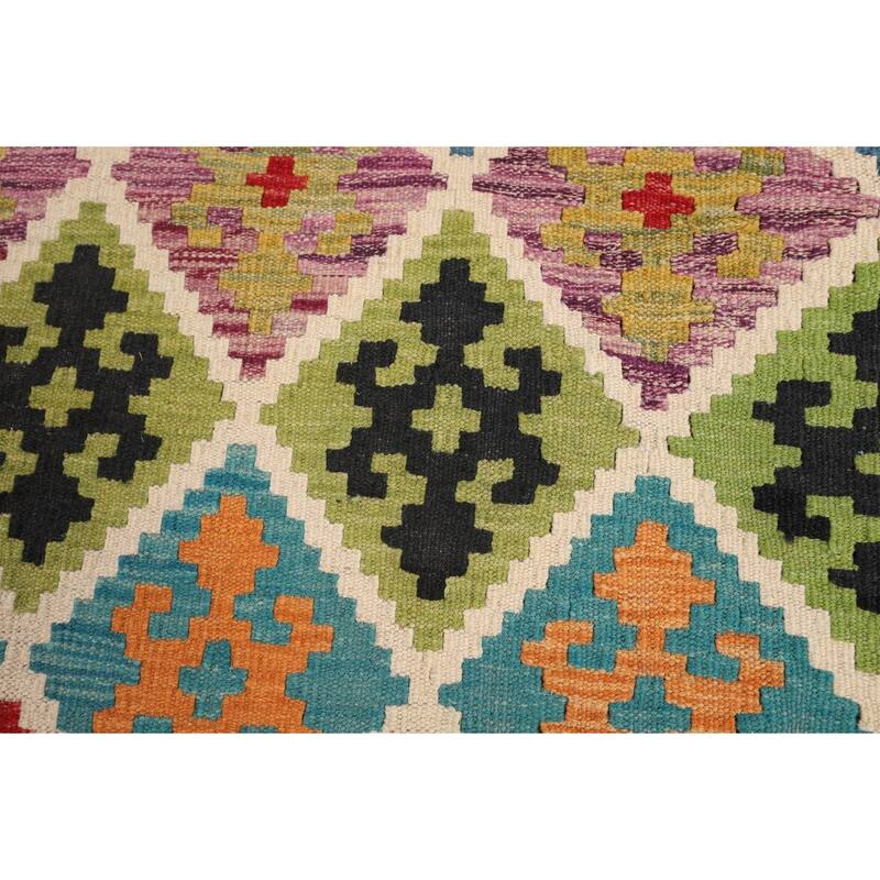 Trellis Multicolor Kilim Oriental Large Area Rug Flatweave Wool Carpet - 9'11"x 16'1"