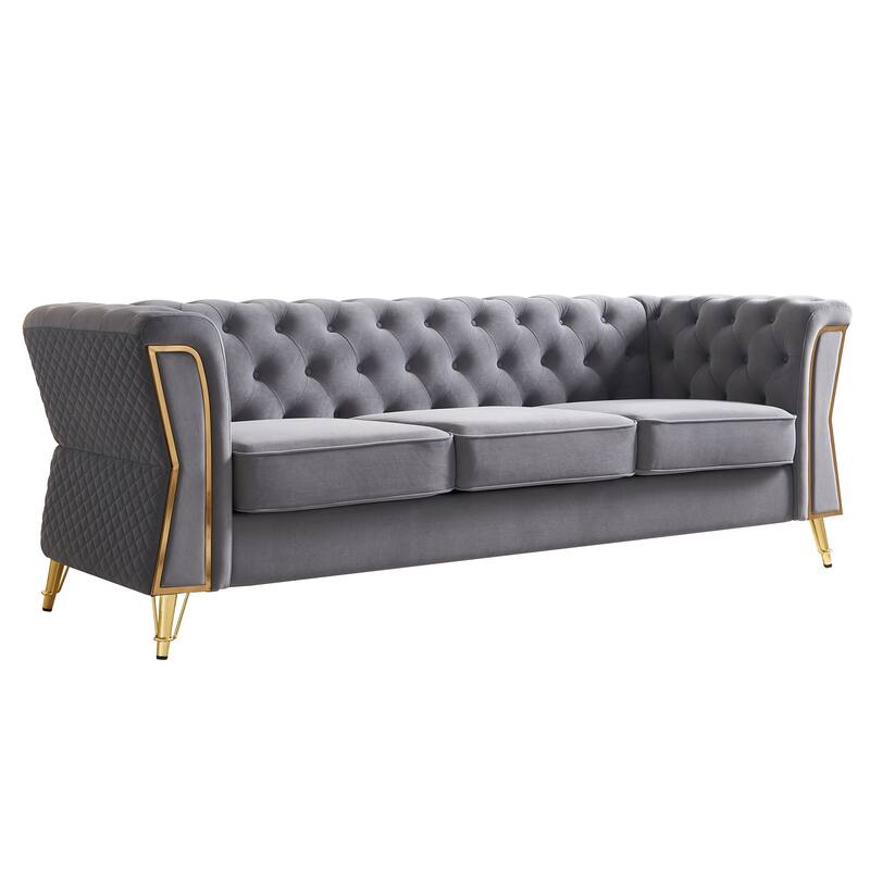 Modern Tufted Velvet Sofa 87.4 inch for Living Room