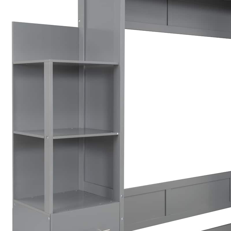Murphy Bed Wall Bed with Shelves, Drawers and LED Lights