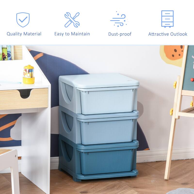 Qaba Kids Storage Unit Dresser Tower with Drawers 3 Tier Chest Toy Organizer for Bedroom Kindergarten for Boys Girls Toddlers