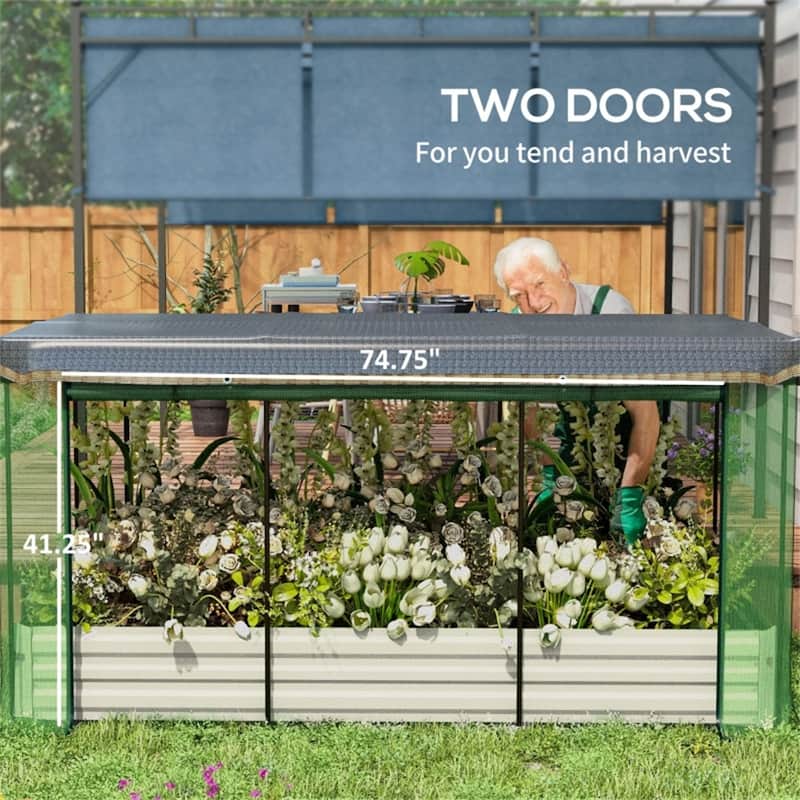 Large Galvanized Steel Raised Garden Bed with Crop Cage Shade and Cloth Zippered Access