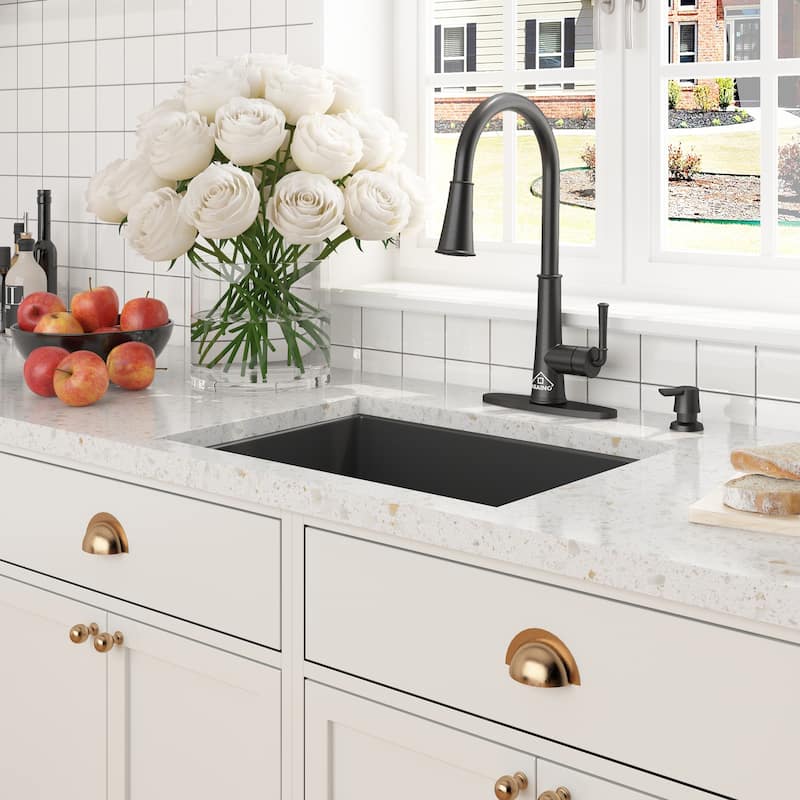 CASAINC Undermount Single Bowl Fireclay Kitchen Sink with Bottom Grid and Strainer, cUPC Certified