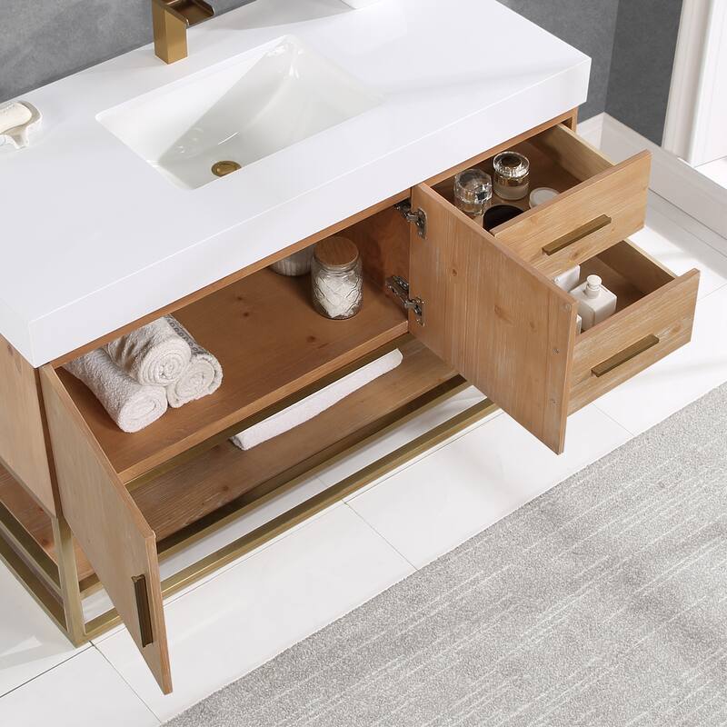 Altair Bianco Bath Vanity with White Composite Stone Top,no Mirror