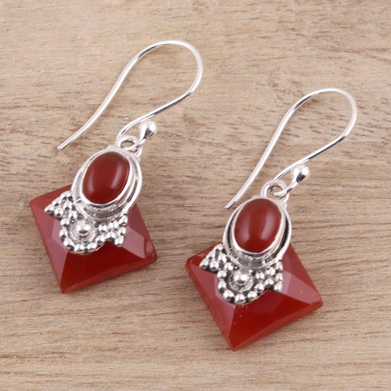 Handmade Sterling Silver Delhi Sunset Carnelian Earrings (India)