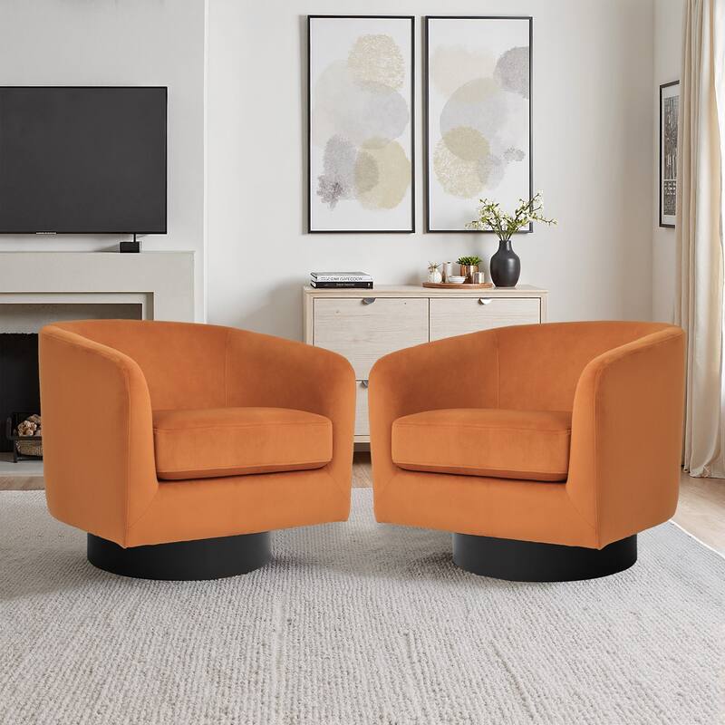 2 Set 360-Degree Swivel Round Barrel Chair Velvet Accent Chairs - 31.1"W×29.1"D×29.1"H - Orange