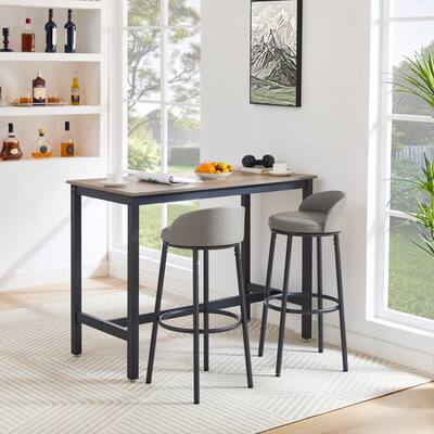Set of 2 Barstools with Back and Footrest,for Dining Room Kitchen