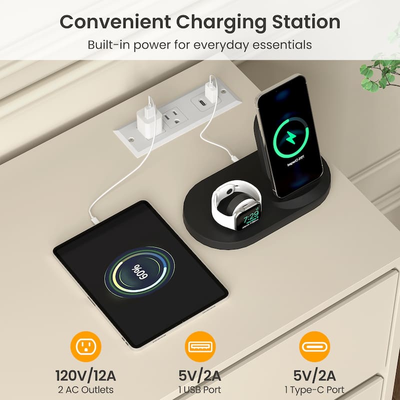 47" Wide 6 Drawer Dresser for Bedroom with Charging Station