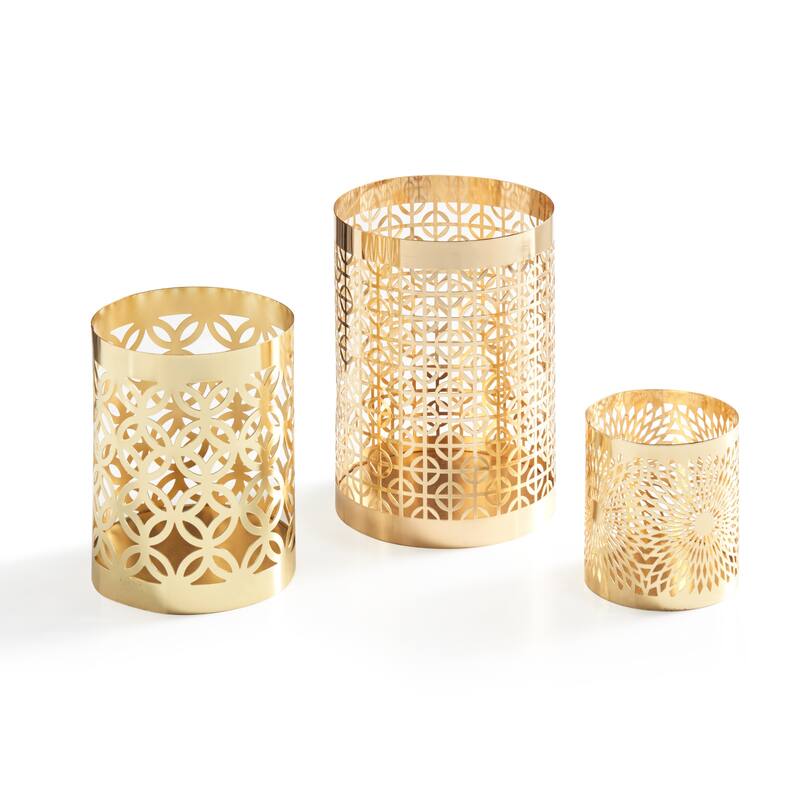 Geometric Filigree Candle Holders - 6" - Gold - Set of 3