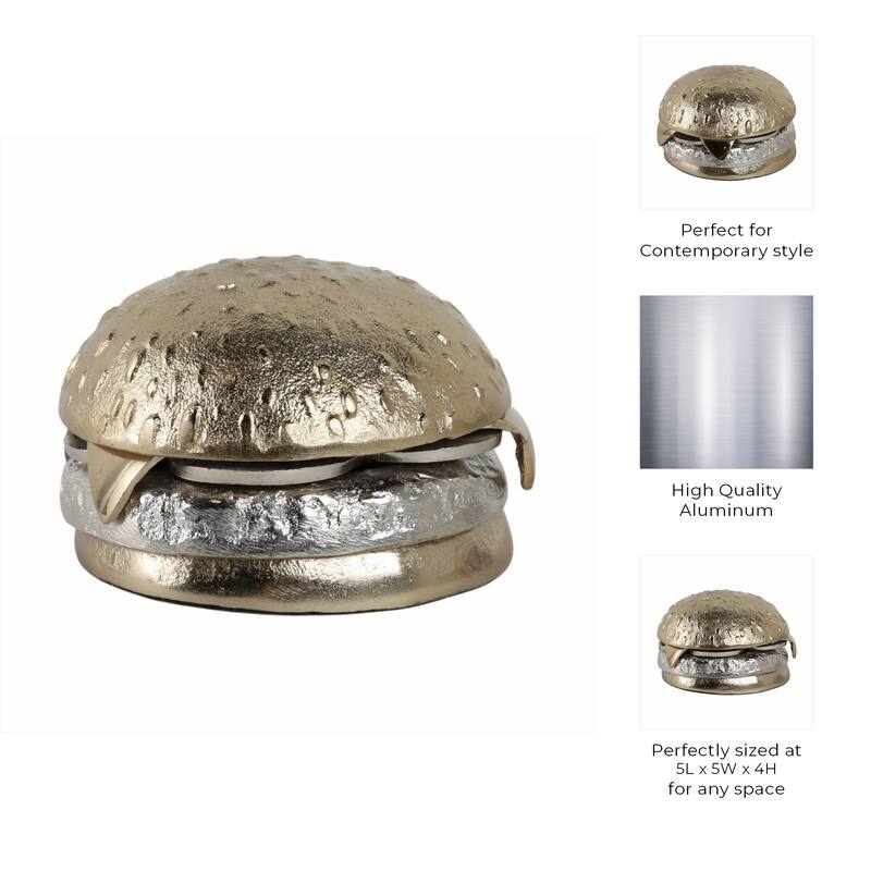 Aluminum Decorative Object Burger Shape - 3" Silver & Gold - 5" x 5" x 3.25"