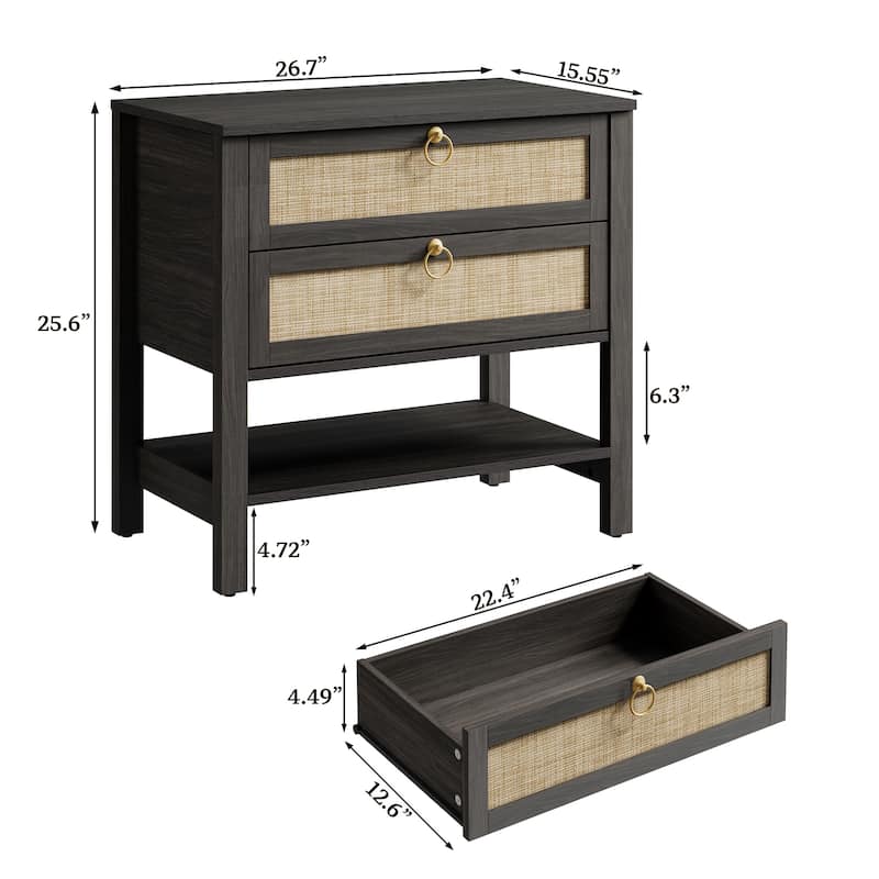 SICOTAS Rattan Boho Nightstand Great Storage for Compact Bedroom Areas