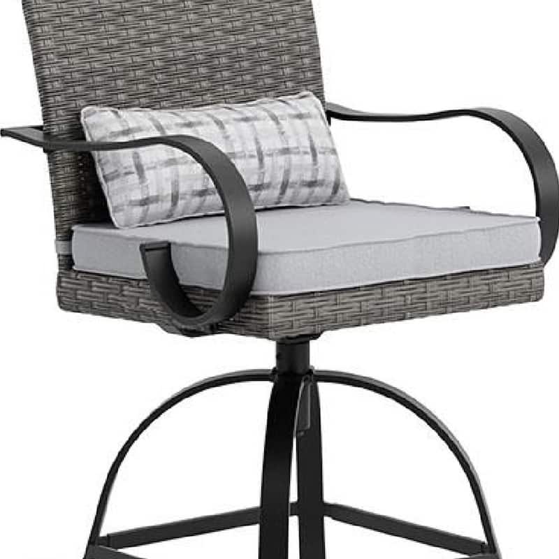 Leki Swivel Counter Height Chair Set of 2, Gray Rattan, Black Metal