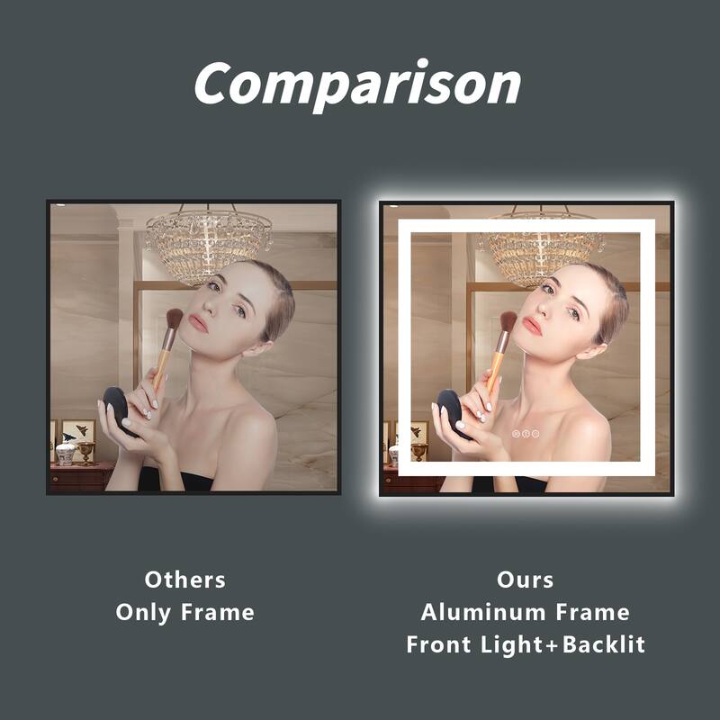 KIOTEE Black Metal Frame Front & Back LED Lighted Anti-Fog Tempered Glass Bathroom Vanity Mirror with ETL and 3 Years Warranty