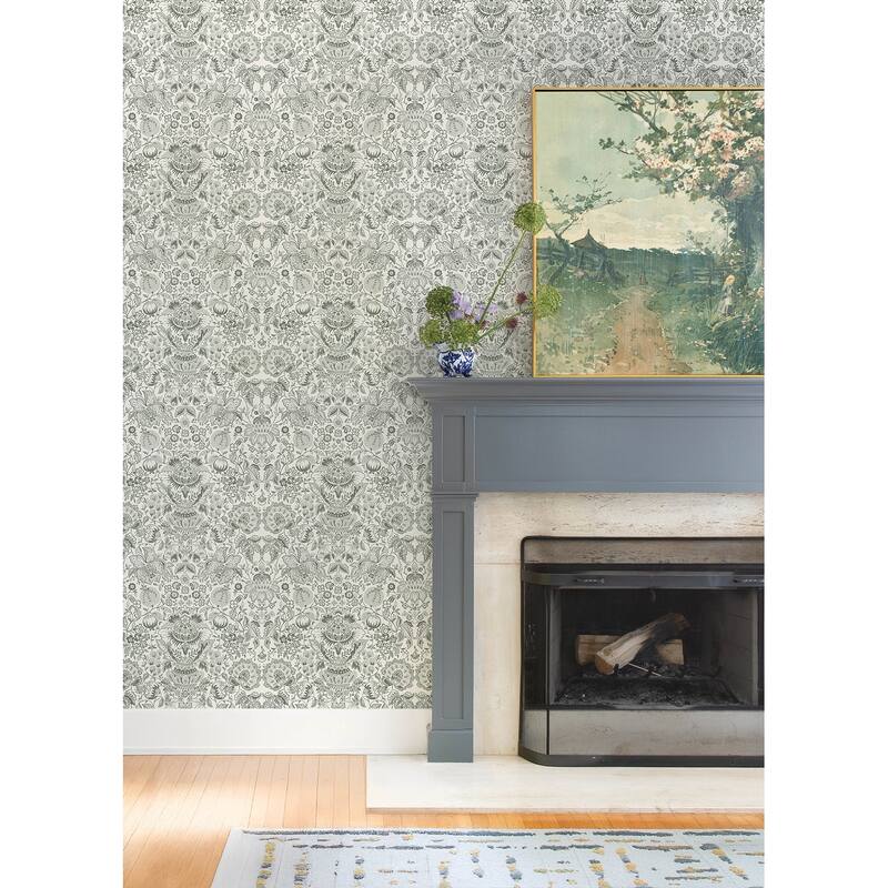A-Street Prints Blanche Dark Green Floral Damask Wallpaper