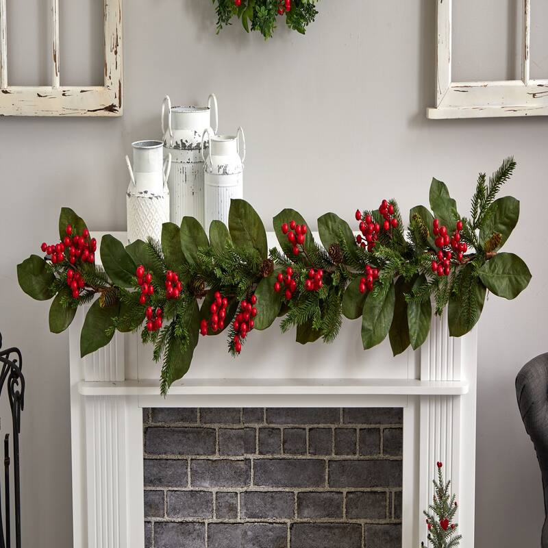 5' x 9" Magnolia Berry Pine Artificial Christmas Garland, Unlit