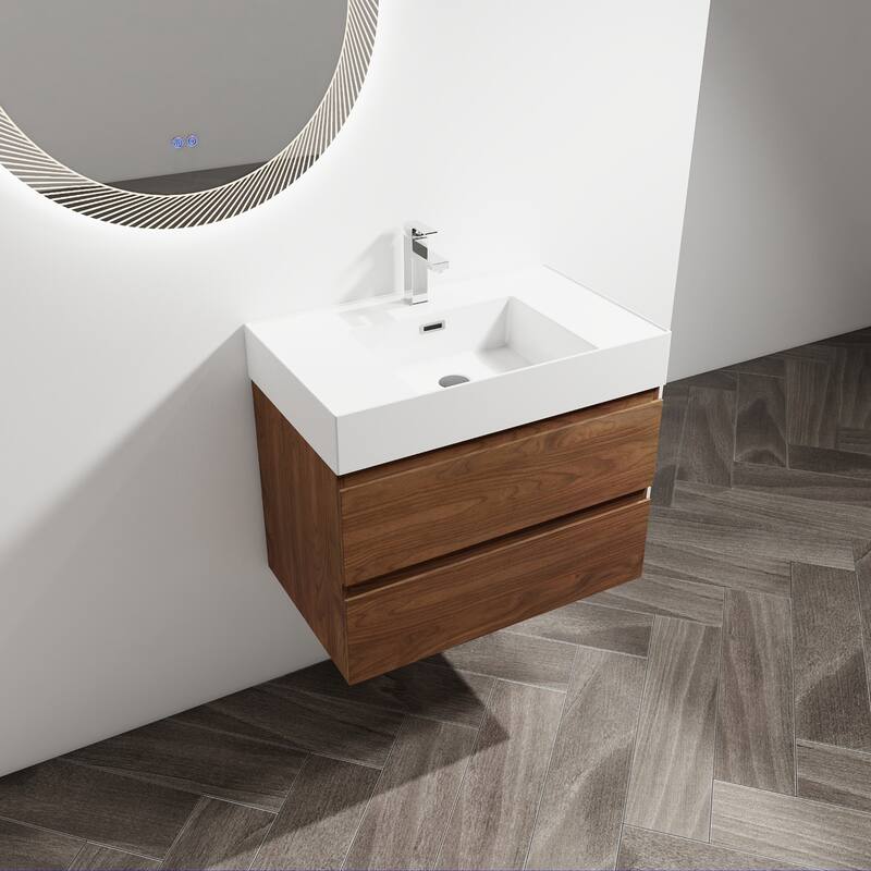 24/30/36 Single Sink Wall-Mounted Bathroom Vanity with Integrated Thick Edge Resin Sink
