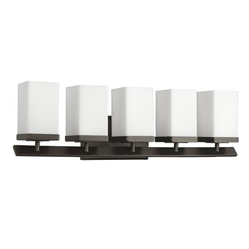 27" Wide Modern Oil-Rubbed Bronze Vanity Light Fixture with Opal Glass Shades Damp Rated Use for Bathroom - 8" H x 27" W