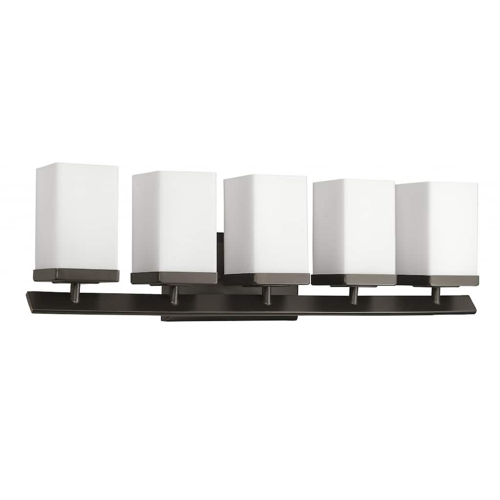 27" Wide Modern Oil-Rubbed Bronze Vanity Light Fixture with Opal Glass Shades Damp Rated Use for Bathroom - 8" H x 27" W