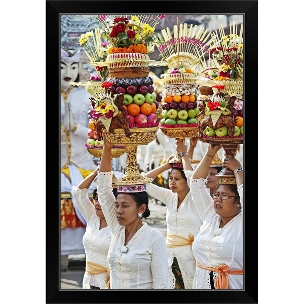 "Women carrying Temple offerings, Ubud Bali" Black Framed Print