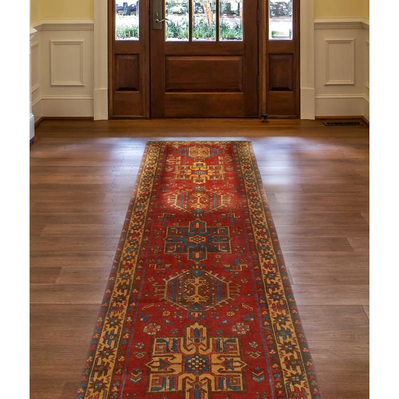 Fine Vintage Distressed Negin Red/Navy Runner - 3'2" x 12'9"