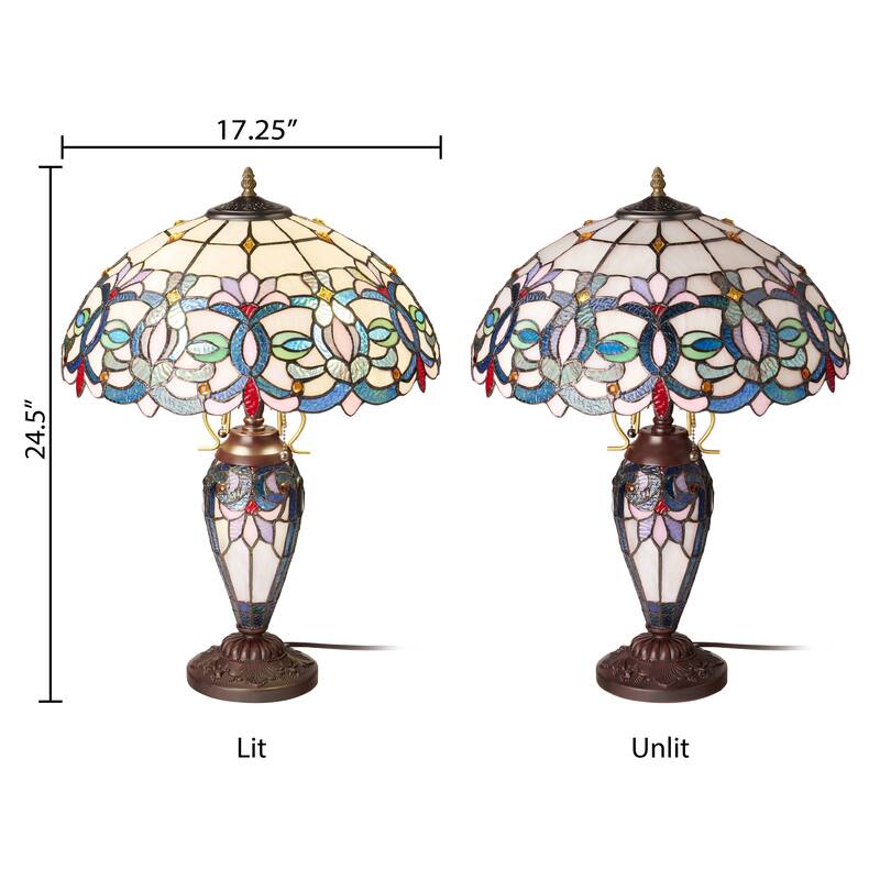 Winslow River of Goods Victorian Double Lit Stained Glass Dome Shade 24.5-Inch Table Lamp - 17.25" x 17.25" x 24.5"