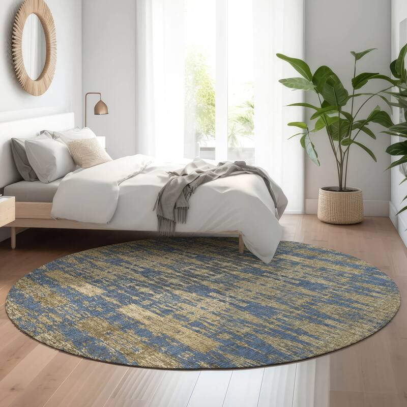 Premium Washable Super Soft Distressed Ombre Mayfield Rug - Blue - 8' x 8' - Round
