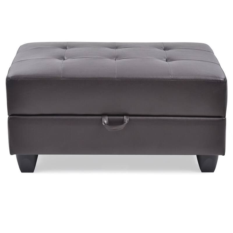 Tufted Faux Leather Storage Ottoman - 37" - Dark Brown