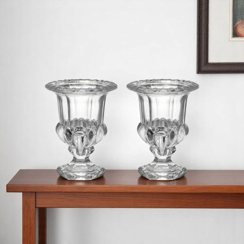 Set of Two Clear Glass Urn Table Vases - 4.5 - Clear - 4.5