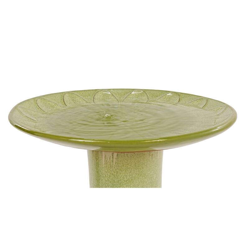 Handmade Green Gradient Glaze Ceramic Bird Bath, 16.93 inch Diameter 18.11 inch Height, Lightweight & Weather-Resistant